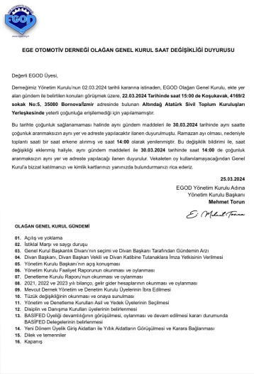 Genel Kurul Toplantı Duyurusu