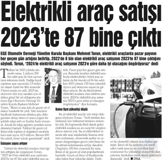 Elektrikli araç satışı 2023'te 87 bine çıktı!