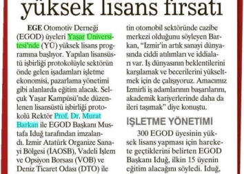Yaşar Üniversitesi Yüksek Lisans Protokolü
