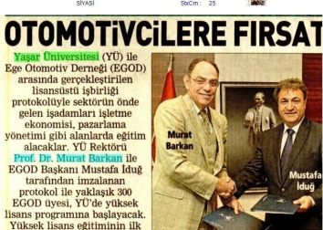 Yaşar Üniversitesi Yüksek Lisans Protokolü