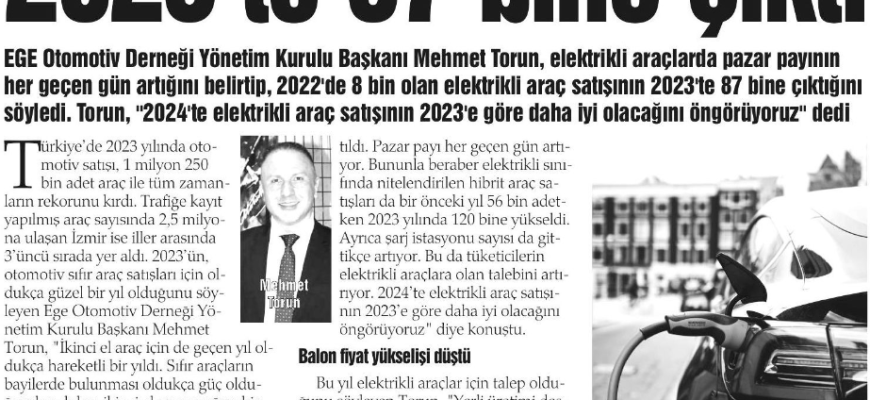 Elektrikli araç satışı 2023'te 87 bine çıktı!